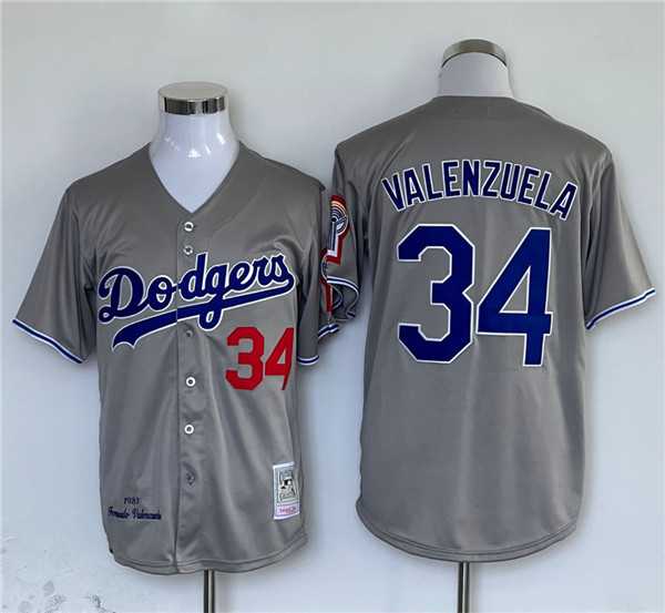 Men%27s Los Angeles Dodgers #34 Fernando Valenzuela Gray Cool Base Stitched Jersey->los angeles dodgers->MLB Jersey